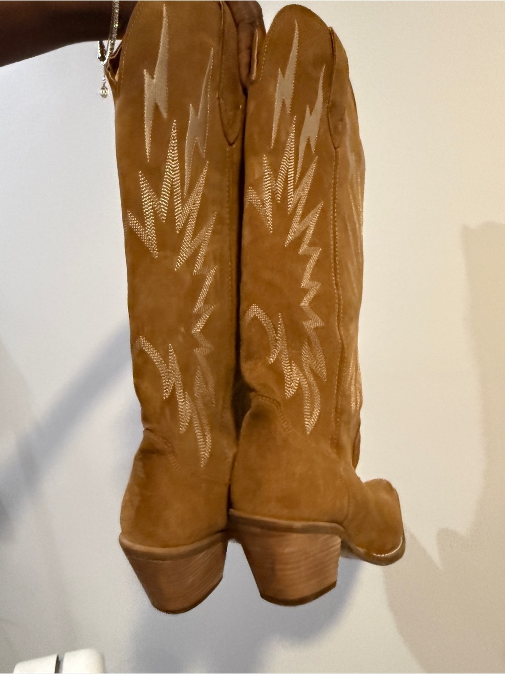 dingo Tan Suede Western Knee-High Heeled Boots - Picture 4 of 7